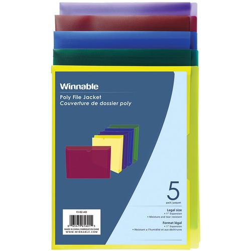 Winnable Legal File Jacket - 8 1/2" x 14" - 1" Expansion - Assorted - 5 / Pack - Expanding Pockets - WNNFJ02AD