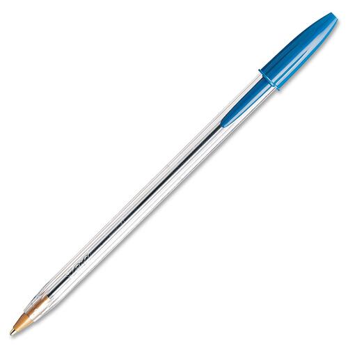 BIC Cristal Stic Ballpoint Pen - Medium Pen Point - Blue - Clear Barrel - 12 / Box