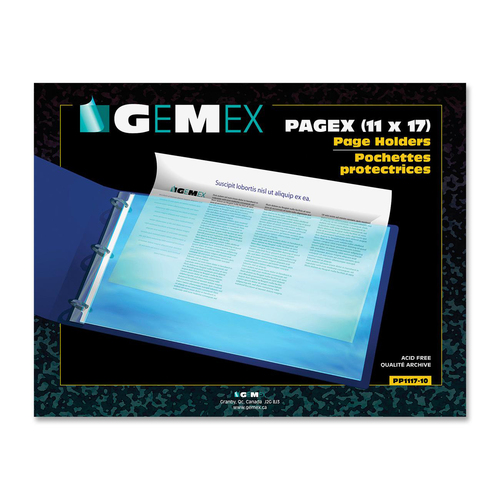 Gemex 11" x 17" Top-loading Page Protectors - 0" Thickness - 11" x 17" Sheet - 3 x Rings - Rectangular - Clear - Polypropylene - 10 / Pack - Sheet Protectors - GMXPP111710