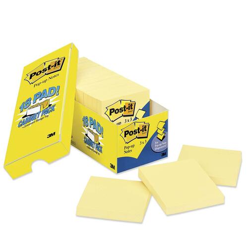 Post-it® Notes Cabinet Pack - 1620 x Yellow - 3" x 3" - Square - Canary Yellow - Removable - 18 / Pack - Adhesive Note Pads - MMMR33018CPC
