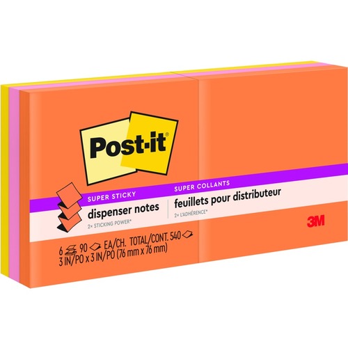 Post-it® Pop-up Super Sticky Notes Refill - 3" x 3" - Square - Assorted - 6 / Pack