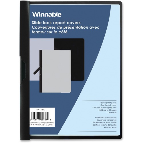 Winnable Letter Report Cover - 8 1/2" x 11" - 30 Sheet Capacity - Black - 1 Each