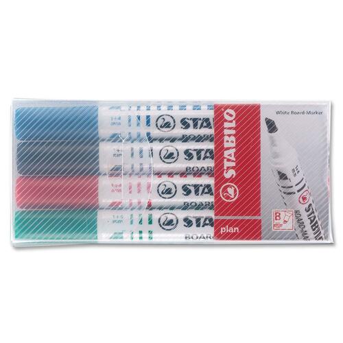 Schwan-STABILO Plan 64 Broad Whiteboard Marker - Chisel Marker Point Style - Assorted - 4 / Set - Dry Erase Markers - SWSS6514