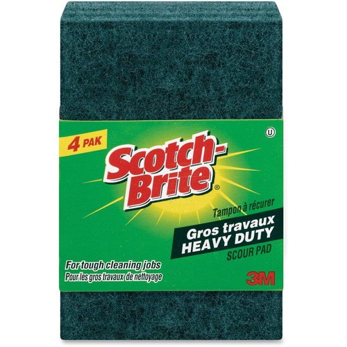 3M Scotch-Brite Scour Pad - 4" Height x 6" Width - 4/Pack - Green - Sponges & Scouring Pads - MMMSB411