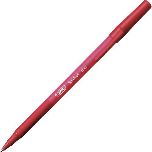 BIC Soft Feel Stic Pen - Medium Pen Point - Red - Red Rubber Barrel - 1 Dozen