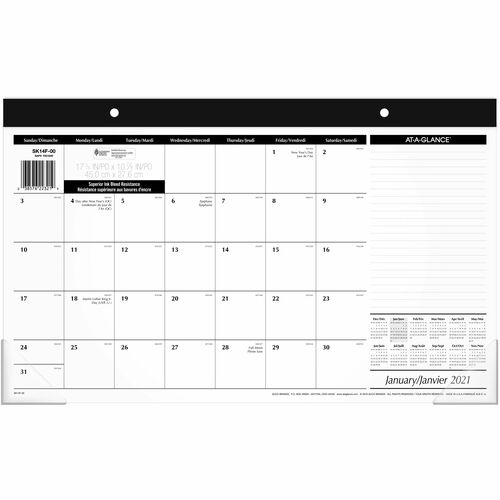 At-A-Glance Monthly Compact Calender - Monthly - 1 Year - January 2019 till December 2019 - 1 Month Single Page Layout - 10 3/8" x 17 3/4" Sheet Size - 1.50" (38.10 mm) x 1.50" (38.10 mm) Block - Desk Pad - Black - Vinyl - 1 Each