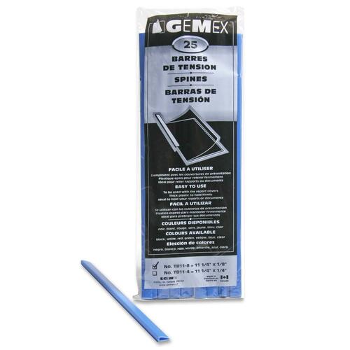 Gemex Presentation Cover Spine - 0.1" Maximum Capacity - For Letter 8 1/2" x 11" Sheet - Rectangular - Blue - 25 / Pack - Binding Spines & Strips - GMXTB118B