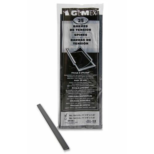 Gemex Presentation Cover Spine - 0.1" Maximum Capacity - For Letter 8 1/2" x 11" Sheet - Rectangular - Black - 25 / Pack