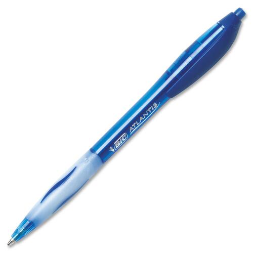 BIC Atlantis Retractable Pen - Medium Pen Point - Retractable - Blue - Clear Barrel - 12/box