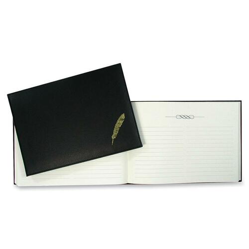 Winnable Guest Book - 100 Sheets - Sewn - 7" x 10" - Cream Paper - Black Cover Textured - Leather Cover - Recycled - 1 Each