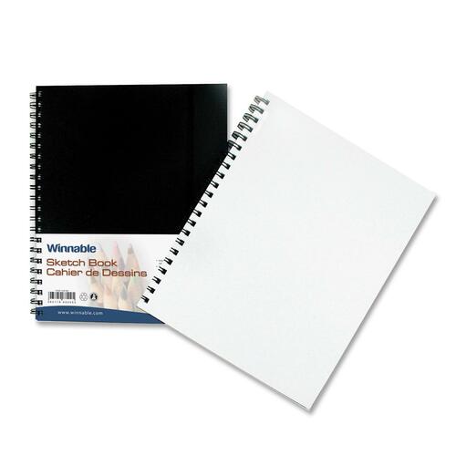 Winnable Fine Drawing Paper Sketch Book - 60 Sheets - Plain - Wire Bound - 80 lb Basis Weight - 12" x 9" - Black Paper - Textured - Poly Cover - Acid-free, Durable Cover, Elastic Closure - 1Each - Sketch Pads & Drawing Paper - WNNWSB129BK