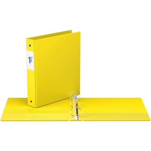 Davis Round Ring Commercial Binder - 1 1/2" Binder Capacity - 8 1/2" x 11" Sheet Size - 3 x Round Ring Fastener(s) - 2 Inside Front & Back Pocket(s) - Yellow - Recycled - 1 Each - Standard Ring Binders - RGO231205