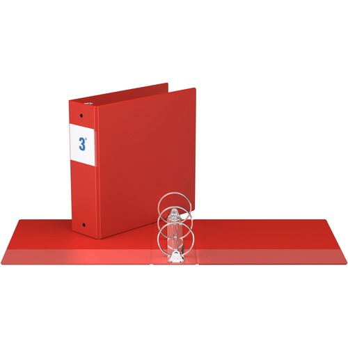 Davis Round Ring Commercial Binder - 3" Binder Capacity - 8 1/2" x 11" Sheet Size - 3 x Round Ring Fastener(s) - 2 Inside Front & Back Pocket(s) - Red - Recycled - 1 Each - Standard Ring Binders - RGO231403