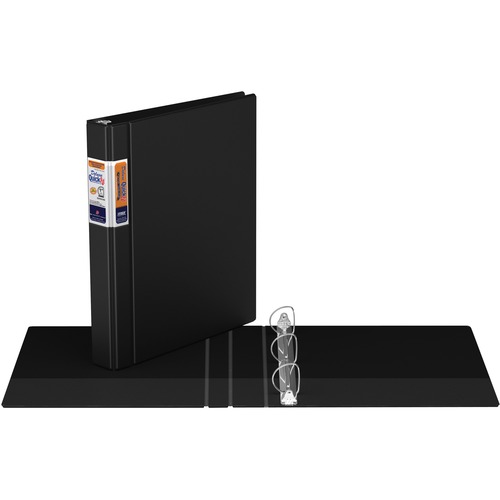 QuickFit D-Ring Deluxe Commercial File Binder - 1" Binder Capacity - 8 1/2" x 11" Sheet Size - 250 Sheet Capacity - D-Ring Fastener(s) - Internal Pocket(s) - Black - Recycled - 1 Each