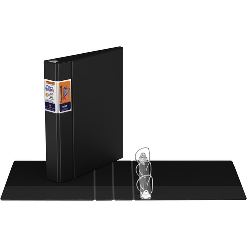 QuickFit D-Ring Deluxe Commercial File Binder - 1 1/2" Binder Capacity - 8 1/2" x 11" Sheet Size - 300 Sheet Capacity - D-Ring Fastener(s) - Internal Pocket(s) - Black - Recycled - 1 Each