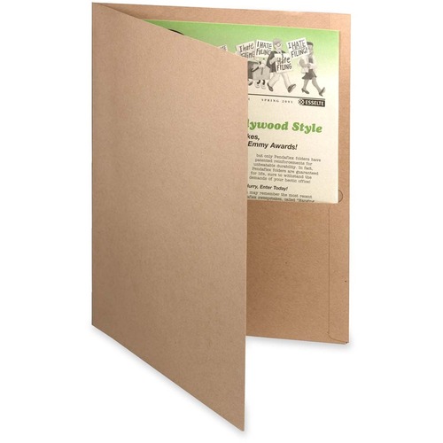 Oxford Letter Recycled Pocket Folder - 8 1/2" x 11" - 2 Inside Front, Inside Front & Back Pocket(s) - Fiber - Natural - 10% Recycled - 10 / Pack - Wood Pencils - OXF00574