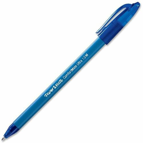 Paper Mate ComfortMate Triangular Ink Pens - Medium Pen Point - Blue - Blue Rubber Barrel - 12 / Dozen