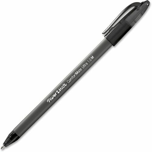Paper Mate ComfortMate Triangular Ink Pens - Medium Pen Point - Black - Black Rubber Barrel - 12 / Dozen