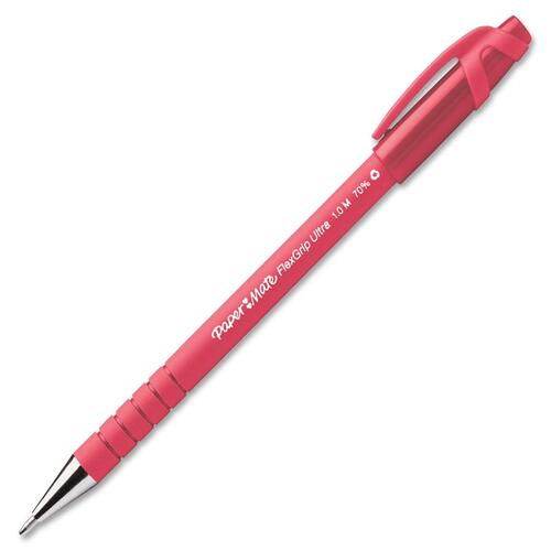 Paper Mate Flexgrip Ultra Ballpoint Pen - Medium Pen Point - Red Ink - Red Rubber Barrel - 1 Dozen