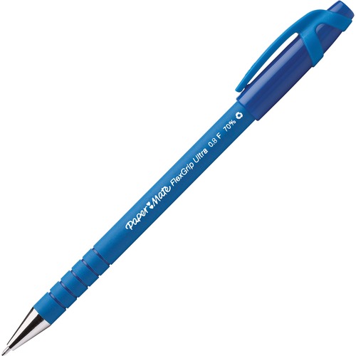 Paper Mate Flexgrip Ultra Recycled Pens - Fine Pen Point - Blue - Blue Rubber Barrel - Ballpoint Stick Pens - PAP9660131