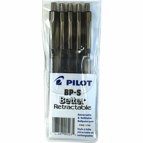 Better BPS Better Retractable Ball Point Pen, Purple - Fine Pen Point - Refillable - Retractable - Purple - Crystal Clear Barrel - Stainless Steel Tip - 5 / Pack - Ballpoint Stick Pens - PILBP145FS5BK