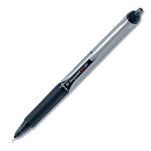 Pilot Hi-TecPoint Retractable Rollerball Pen - 0.5 mm Pen Point Size - Needle Pen Point Style - Refillable - Retractable - Black - 1 Box