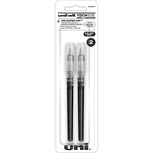 uniball™ Vision Elite Rollerball Pen Refills - 0.80 mm , Bold Point - Black Ink - Water Resistant, Fade Resistant, Super Ink - 2 / Pack