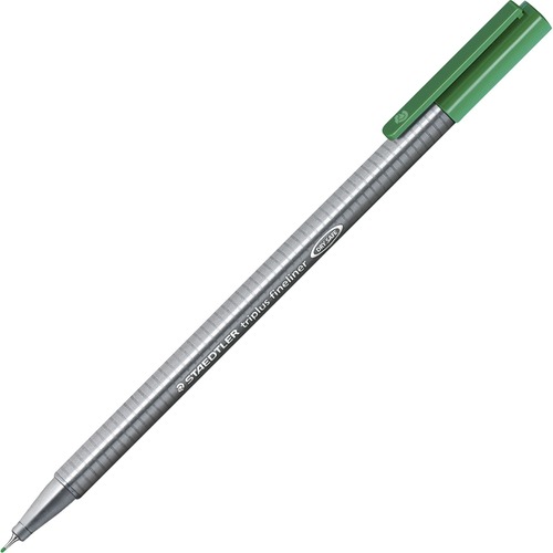 Staedtler Triplus Fineliner 334 - Super Fine Pen Point - 0.3 mm Pen Point Size - Green Water Based Ink - Gray Polypropylene Barrel - Metal Tip - 5/PK