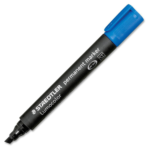 Lumocolor Permanent Marker - Chisel Marker Point Style - Refillable - Blue - Polypropylene Barrel - 1 Each - Permanent Markers - STD350302