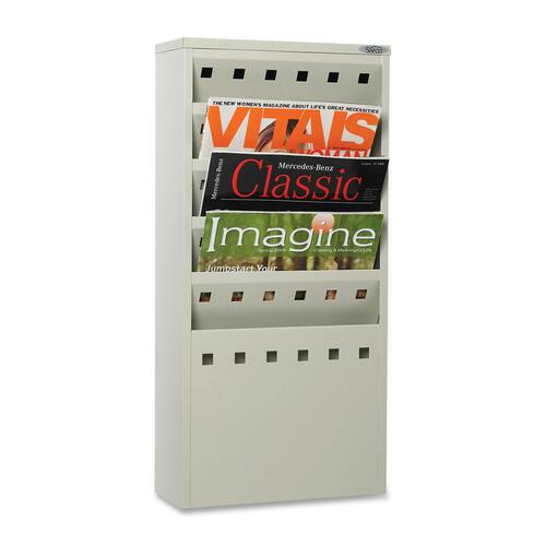 Safco 5-Pocket Steel Magazine Rack - 5 Pocket(s) - 5 Compartment(s) - Compartment Size 7.25" x 9.75" x 0.75" - 20.5" Height x 10" Width x 4" DepthDesktop - Powder Coated - Gray - Steel - 1 Each