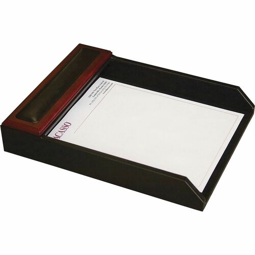 Dacasso Rosewood Letter Tray - 2" x 10.5" - Wood, Leather - Black
