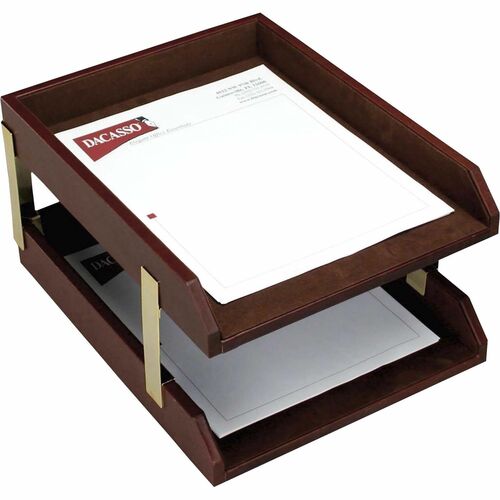 Dacasso Double Front Load Letter / Legal Trays - 2" x 10.5" - Leather - Mocha