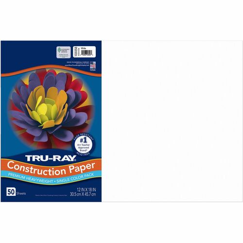 Tru-Ray Heavyweight Construction Paper - Art, Craft - 0.50"Height x 18"Width x 12"Length - 50 / Pack - White - Sulphite