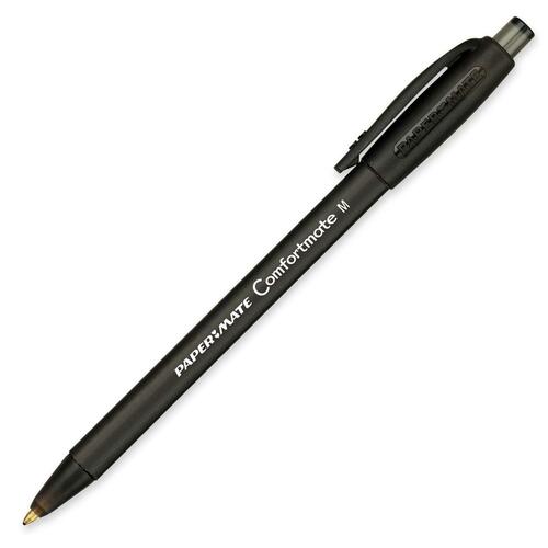 Paper Mate Comfortmate Retractable Pen - Medium Pen Point - Retractable - Black - Rubber Barrel