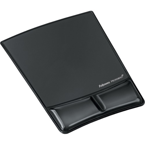 Fellowes Mouse Pad / Wrist Support with Microban® Protection - 0.88" (22.35 mm) x 8.25" (209.55 mm) x 9.88" (250.95 mm) Dimension - Black - Gel Cushion, Polyurethane Cover - 1 Pack