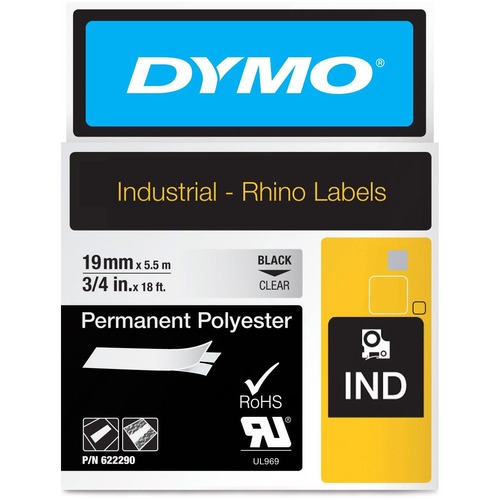 Dymo RhinoPro Thermal Label - 0.75" Width x 216" Length - Permanent - 1 Roll - Clear