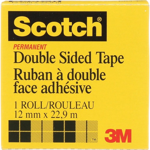 3M Scotch Double Coated Tape - 0.5" Width x 90" Length - Plastic - Sunlight Resistant, Stain Resistant, Double-sided