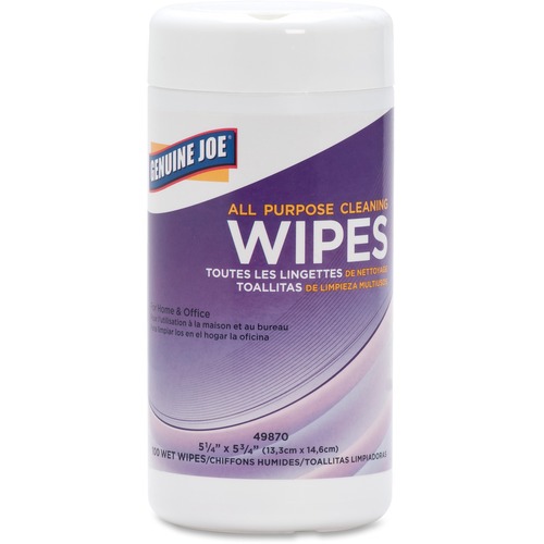 Genuine Joe All Purpose Cleaning Wipes - Wipe - 5.13" (130.18 mm) Width x 5.88" (149.23 mm) Length - 100 / Canister - 1 Each - Cleaning Wipes - GJO49870