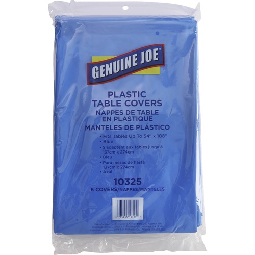 Genuine Joe Plastic Rectangular Table Covers - 108" Length x 54" Width - Plastic - Blue - 6 / Pack
