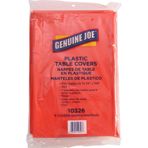 Genuine Joe Plastic Rectangular Table Covers - 108" Length x 54" Width - Plastic - Red - 6 / Pack