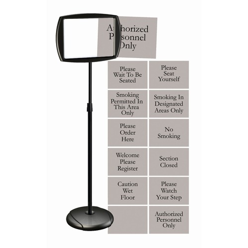 MasterVision Interchangeable Floor Pedestal Sign - 1 Each - Please Wait To Be Seated, Authorized Personnel Only, Please Watch Your Step, Please Seat Yourself, Smoking In Designated Areas Only, Smoking Permitted In This Area Only, Welcome Please Register, 