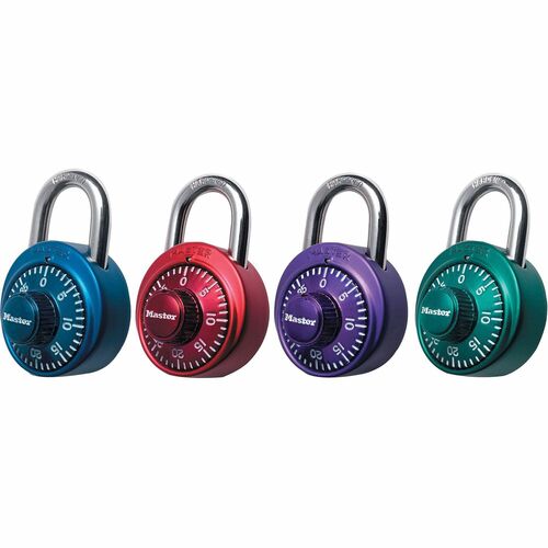 Master Lock Assorted Numeric Combination Locks - 3 Digit - Master Keyed - 0.28" (7 mm) Shackle Diameter - Cut Resistant - Stainless Steel Body, Steel Shackle - Assorted - 1 Each