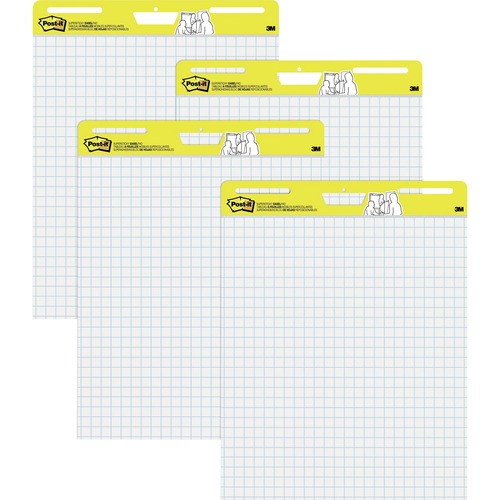Post-it® Self-Stick Easel Pad Value Pack with Faint Grid - 30 Sheets - Stapled - Feint - Blue Margin - 18.50 lb Basis Weight - 25" x 30" - White Paper - Self-adhesive, Bleed-free, Perforated, Repositionable, Resist Bleed-through, Removable, Sturdy Bac