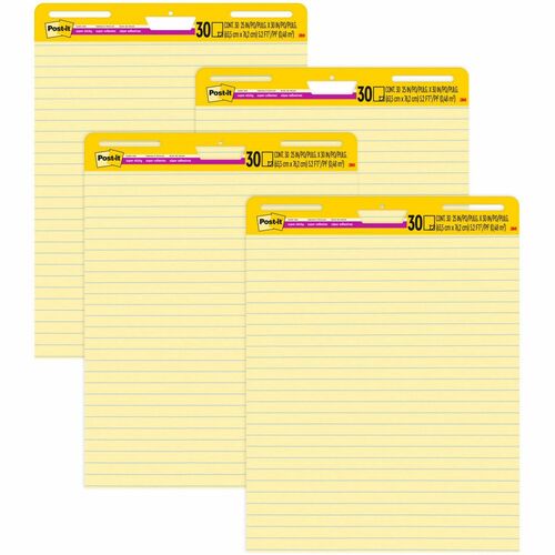 Post-it® Self-Stick Easel Pad Value Pack with Faint Grid - 30 Sheets - Stapled - Feint Blue Margin - 18.50 lb Basis Weight - 25" x 30" - Yellow Paper - Self-adhesive, Bleed-free, Perforated, Repositionable, Resist Bleed-through, Removable, Sturdy Back