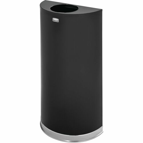 Rubbermaid Commercial 12 Gallon Half Round Steel Receptacle - 12 gal Capacity - Semicircular - 7" Opening Diameter - 32" Height x 18" Width x 9" Depth - Steel - Black, Chrome - 1 Each