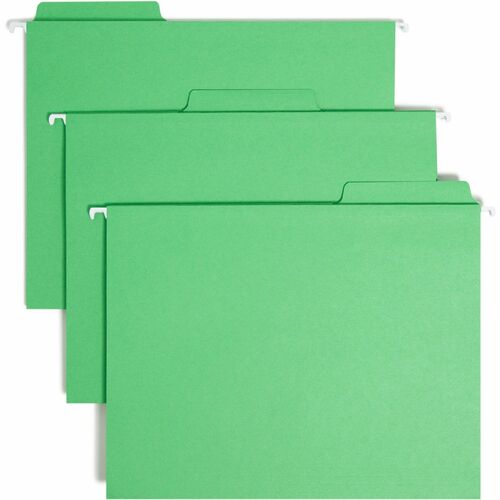 Smead FasTab 1/3 Tab Cut Letter Recycled Hanging Folder - 8 1/2" x 11" - Top Tab Location - Assorted Position Tab Position - Green - 10% Recycled - 20 / Box