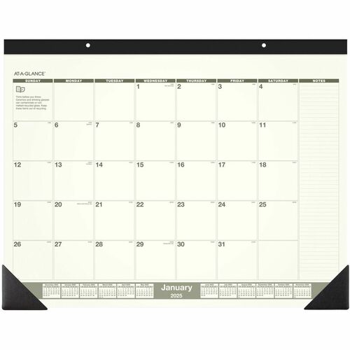 At-A-Glance 2024 Recycled Monthly Desk Pad, Standard, 22" x 17" - Standard Size - Julian Dates - Monthly - 12 Month - January 2024 - December 2024 - 1 Month Single Page Layout - 22" x 17" White Sheet - 2.38" x 2.63" Block - Headband - Desk Pad - Green - P
