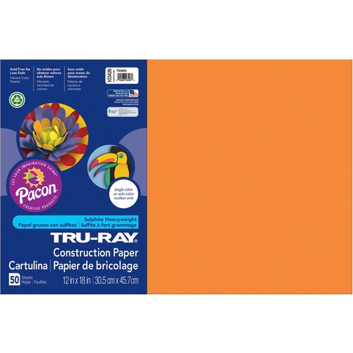 Tru-Ray Construction Paper - 18" Width x 12" Length - 50 / Pack - Pumpkin - Sulphite