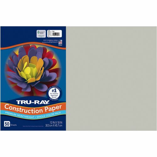 Tru-Ray Construction Paper - 18"Width x 12"Length - 76 lb Basis Weight - 50 / Pack - Gray - Sulphite