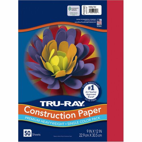 Tru-Ray Heavyweight Construction Paper - 12" Width x 9" Length - Holiday Red - Sulphite - 50 / Pack